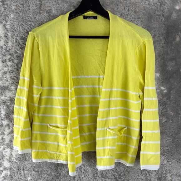 C&C Size M Striped Open Front Cardigan Sweater Yellow Long Sleeve Casual - Picture 1 of 7
